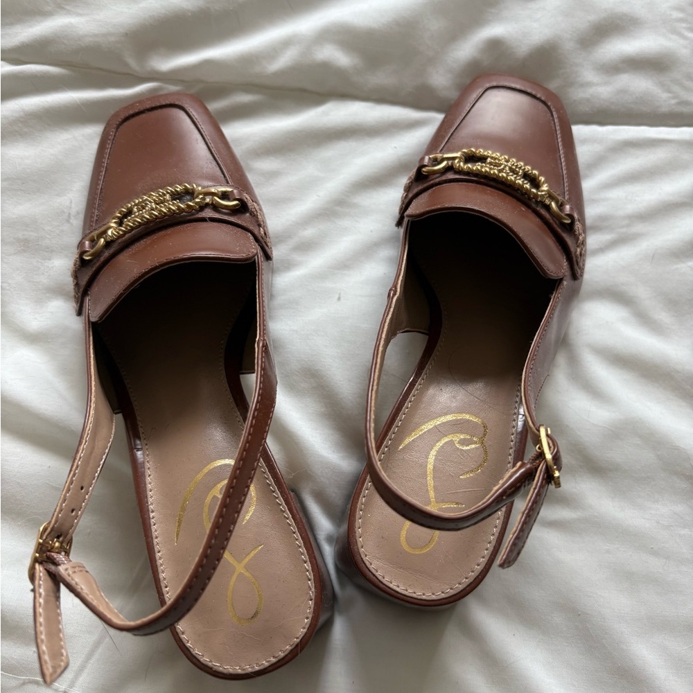 Sam Edelman Tan Flats with Gold Chain Detail